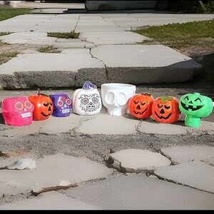 Vintage Halloween Tabletop Decorations Lot Ceramic Skulls Pumpkins